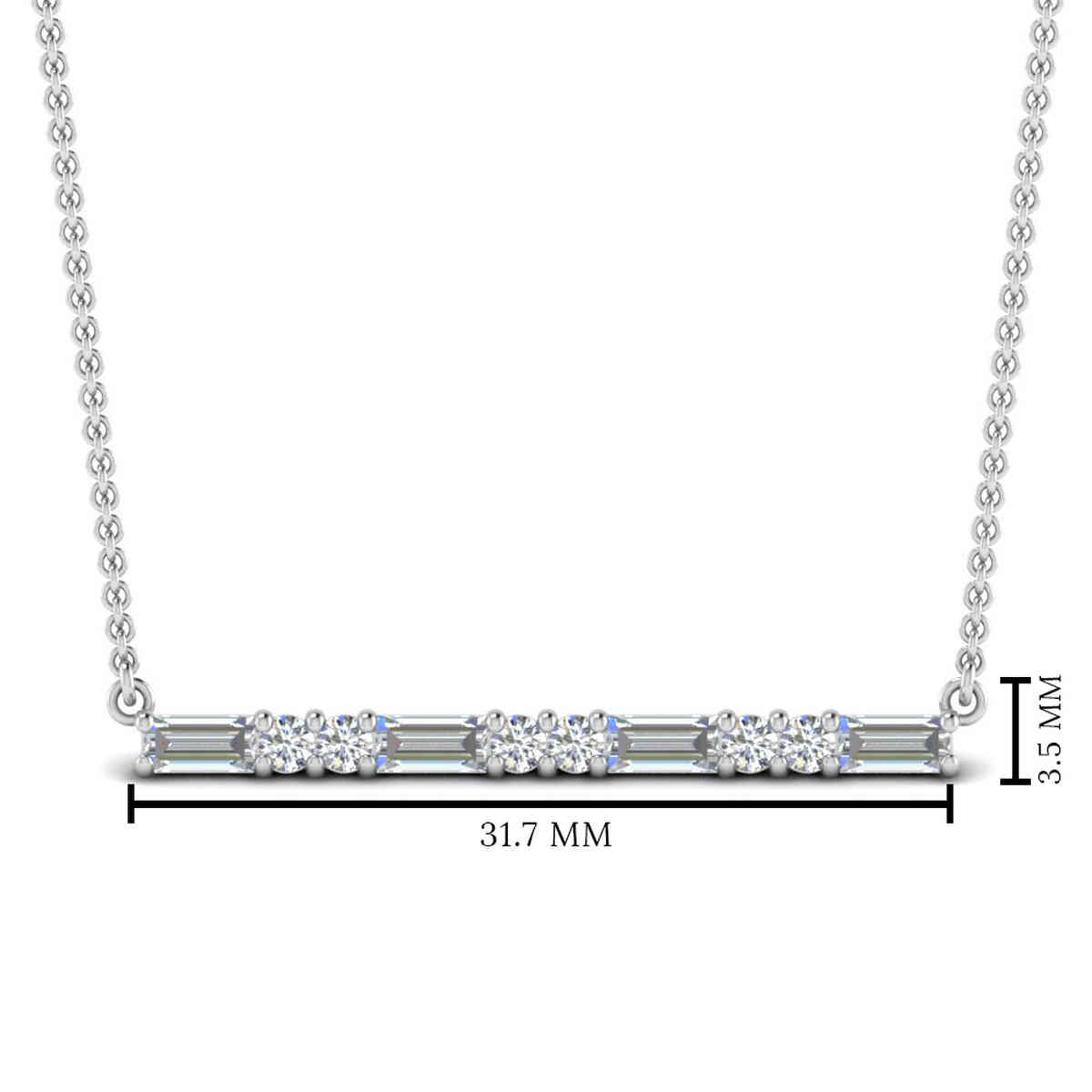 Baguette Bar Necklace with 14K White Gold White Diamond