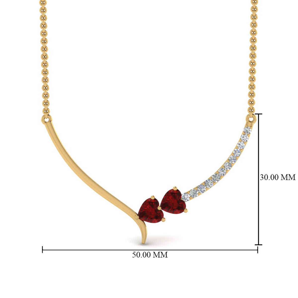 V Shaped Heart Necklace Pendant with 14K Yellow Gold Red Ruby