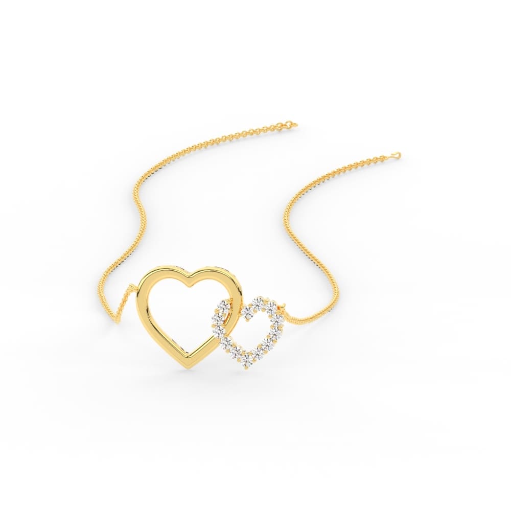 Heart Interlocked Pendant with 14K Yellow Gold White Diamond