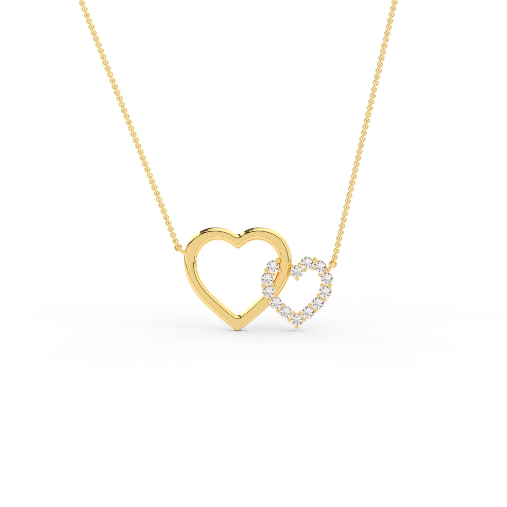 Heart Interlocked Pendant with 14K Yellow Gold White Diamond