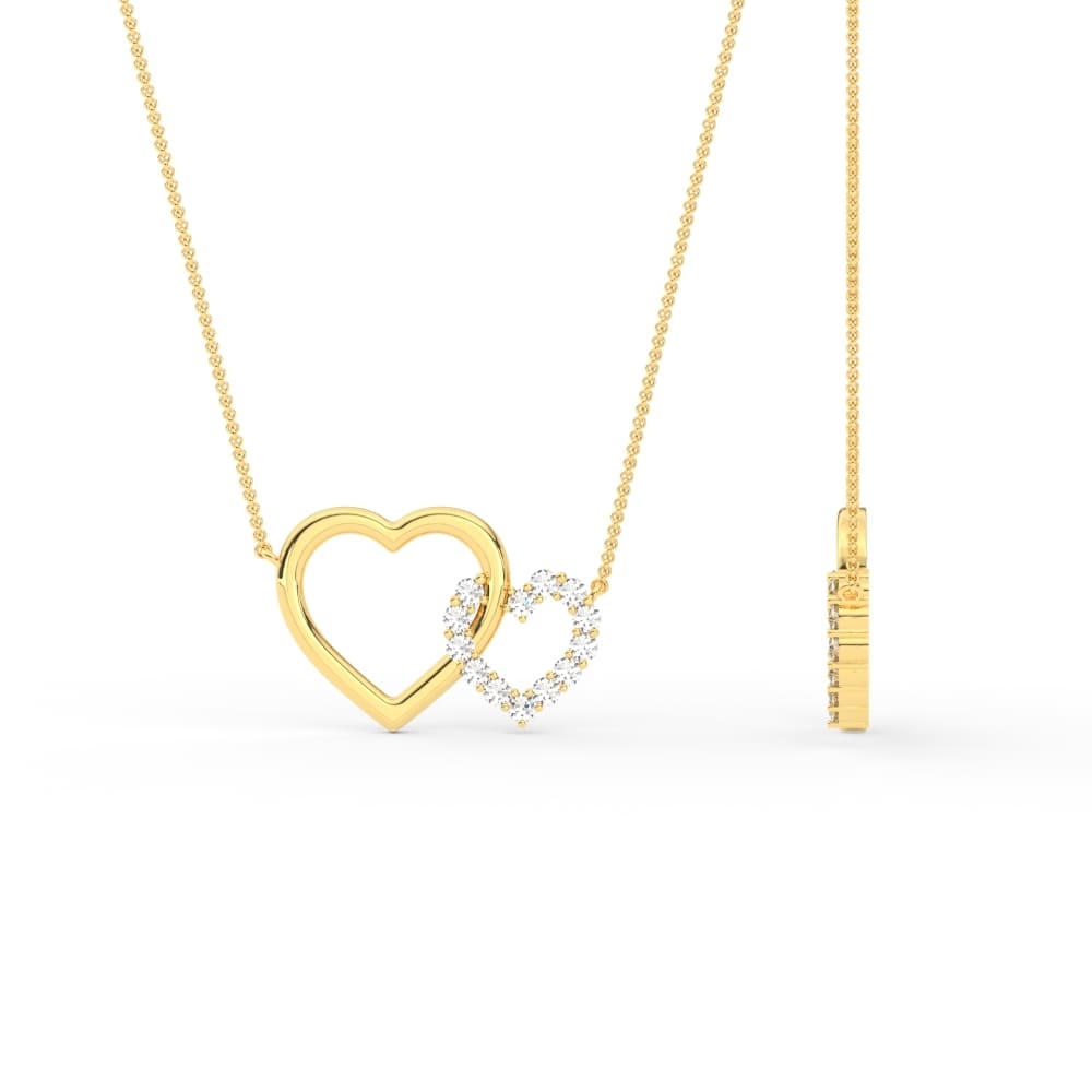 Heart Interlocked Pendant with 14K Yellow Gold White Diamond