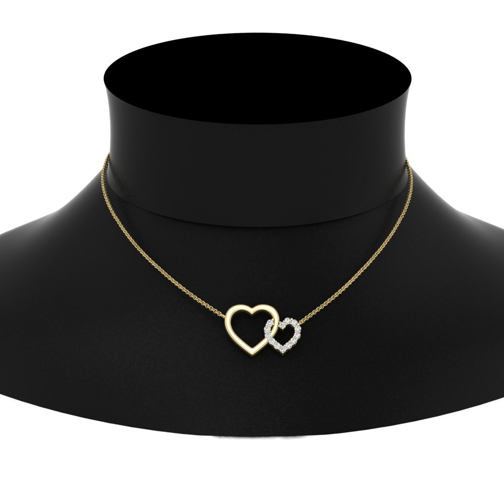 Heart Interlocked Pendant with 14K Yellow Gold White Diamond