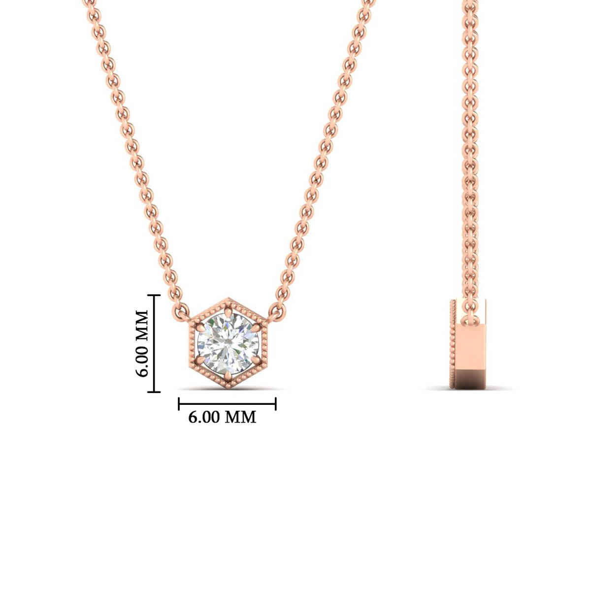 Hexagon Solitaire Pendant with 14K Rose Gold White Diamond