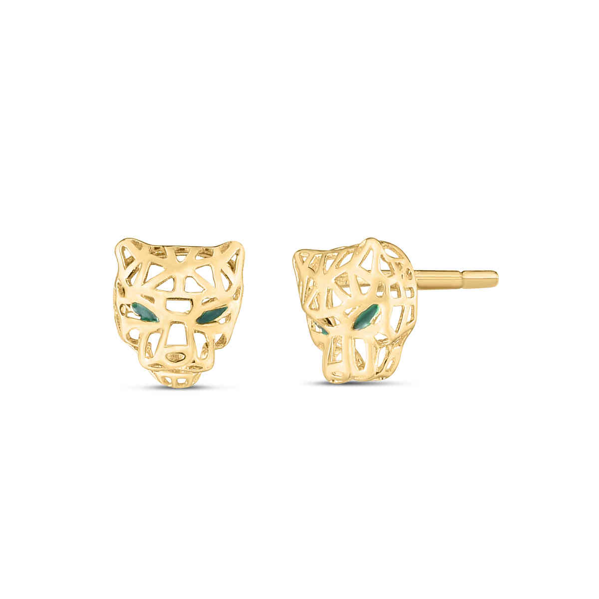 Vintage Green Enamel Accent Panther Earrings with 14K Yellow Gold undefined
