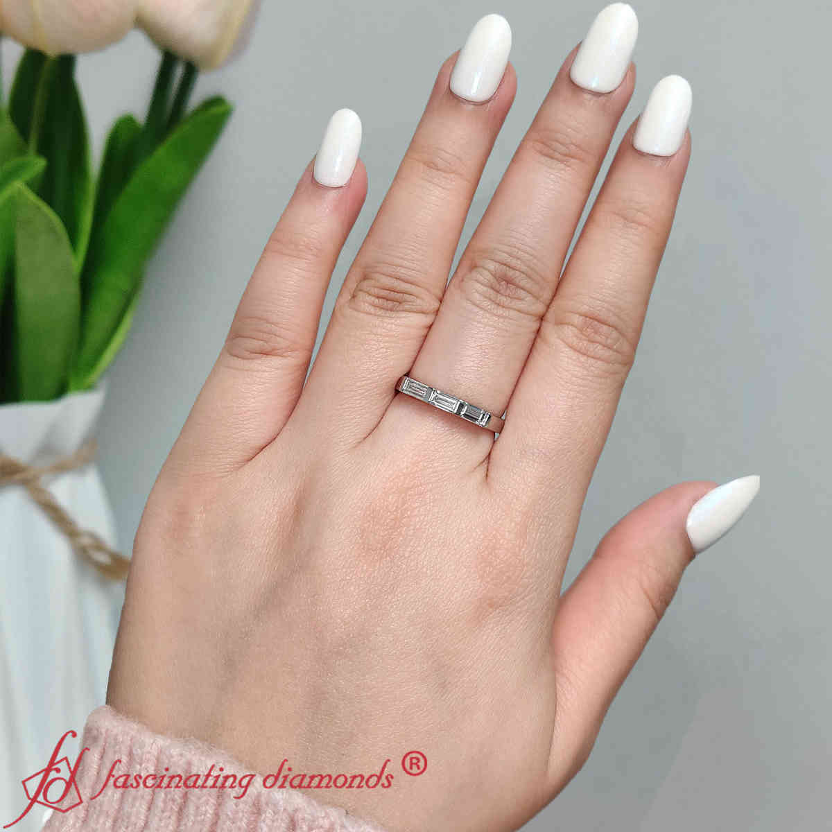 Baguette Wedding Bands with 950 Platinum White Diamond