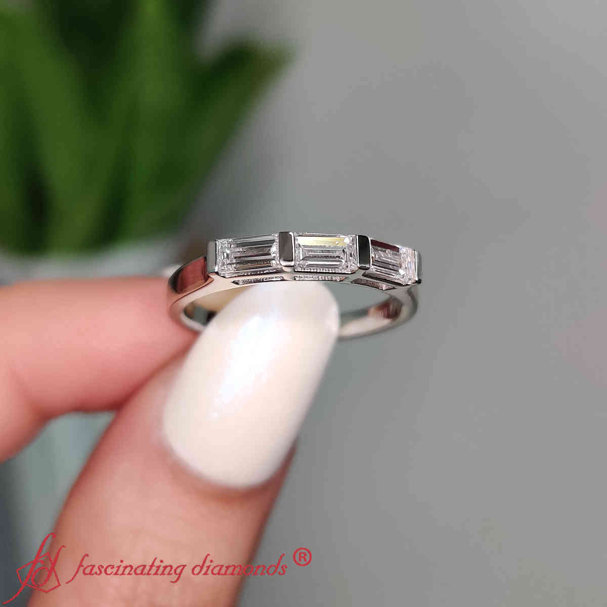 Baguette Wedding Bands with 950 Platinum White Diamond