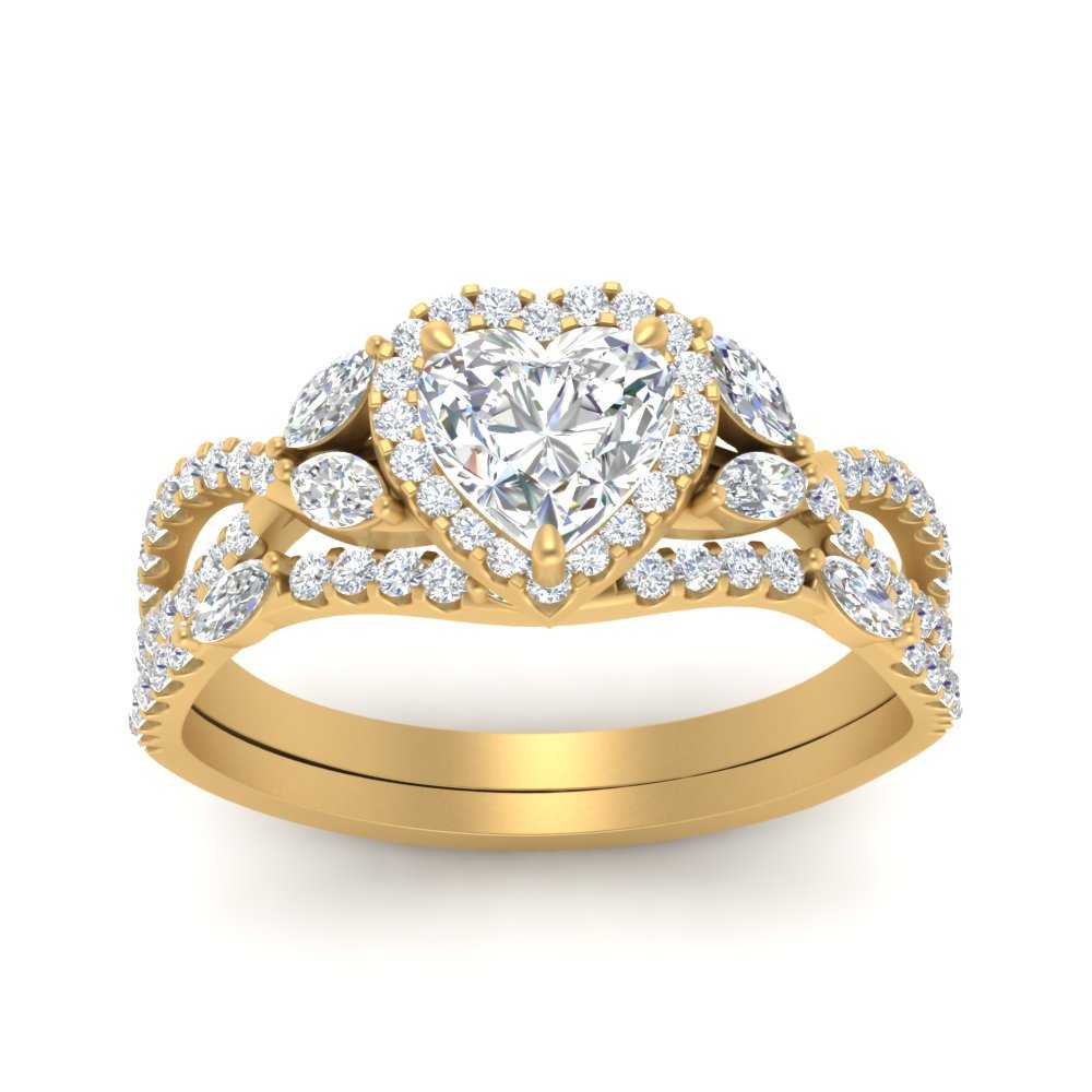 Heart Halo Diamond Bridal Ring Set In 14K Yellow Gold | Fascinating ...