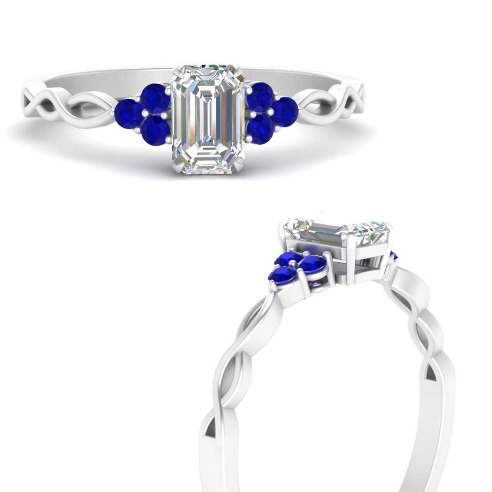 Infinity 3 Stone Accented Emerald Cut Sapphire Engagement Ring