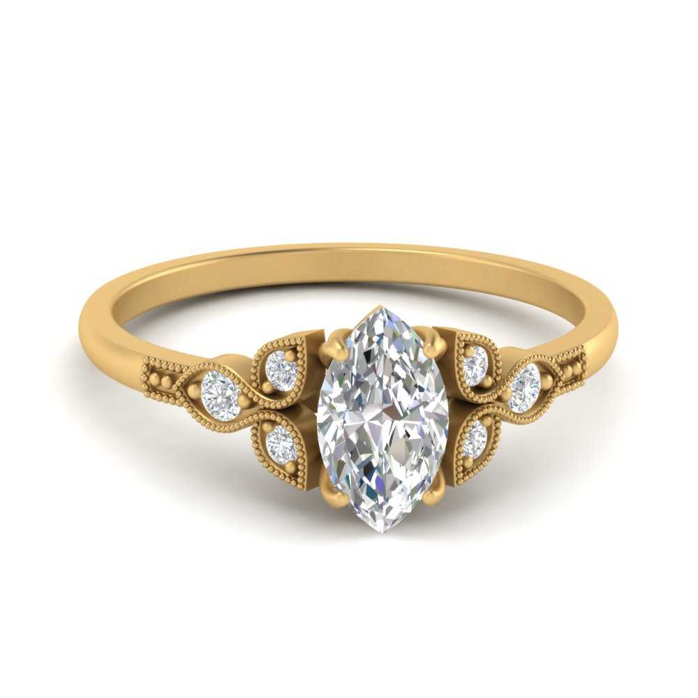 1 Ct. Marquise Man Made Diamond Vintage Ring with 14K Yellow Gold White Diamond