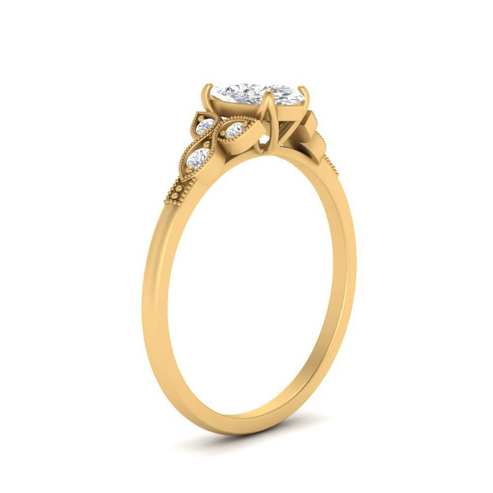 1 Ct. Marquise Man Made Diamond Vintage Ring with 14K Yellow Gold White Diamond