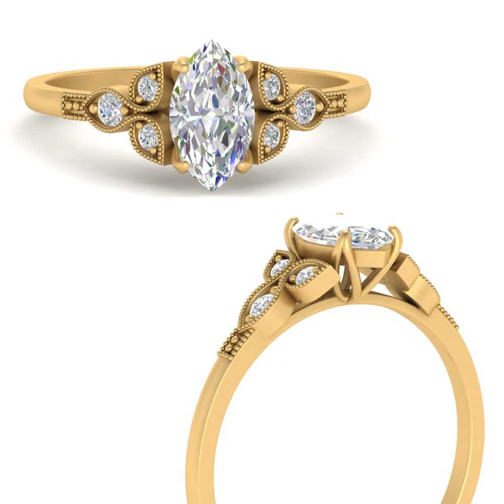 1 Ct. Marquise Man Made Diamond Vintage Ring with 14K Yellow Gold White Diamond