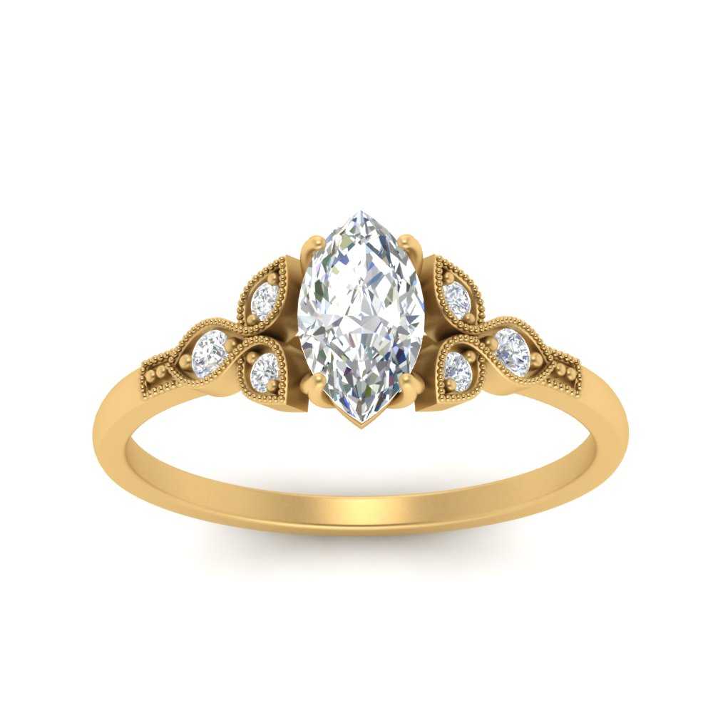 1 Ct. Marquise Man Made Diamond Vintage Ring with 14K Yellow Gold White Diamond