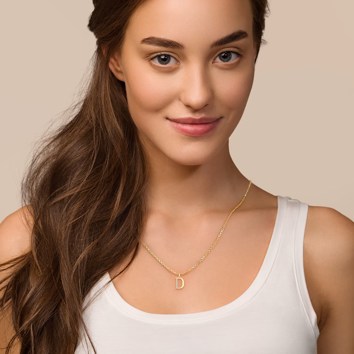 Capital D Alphabet Diamond Pendant with 14K Yellow Gold White Diamond