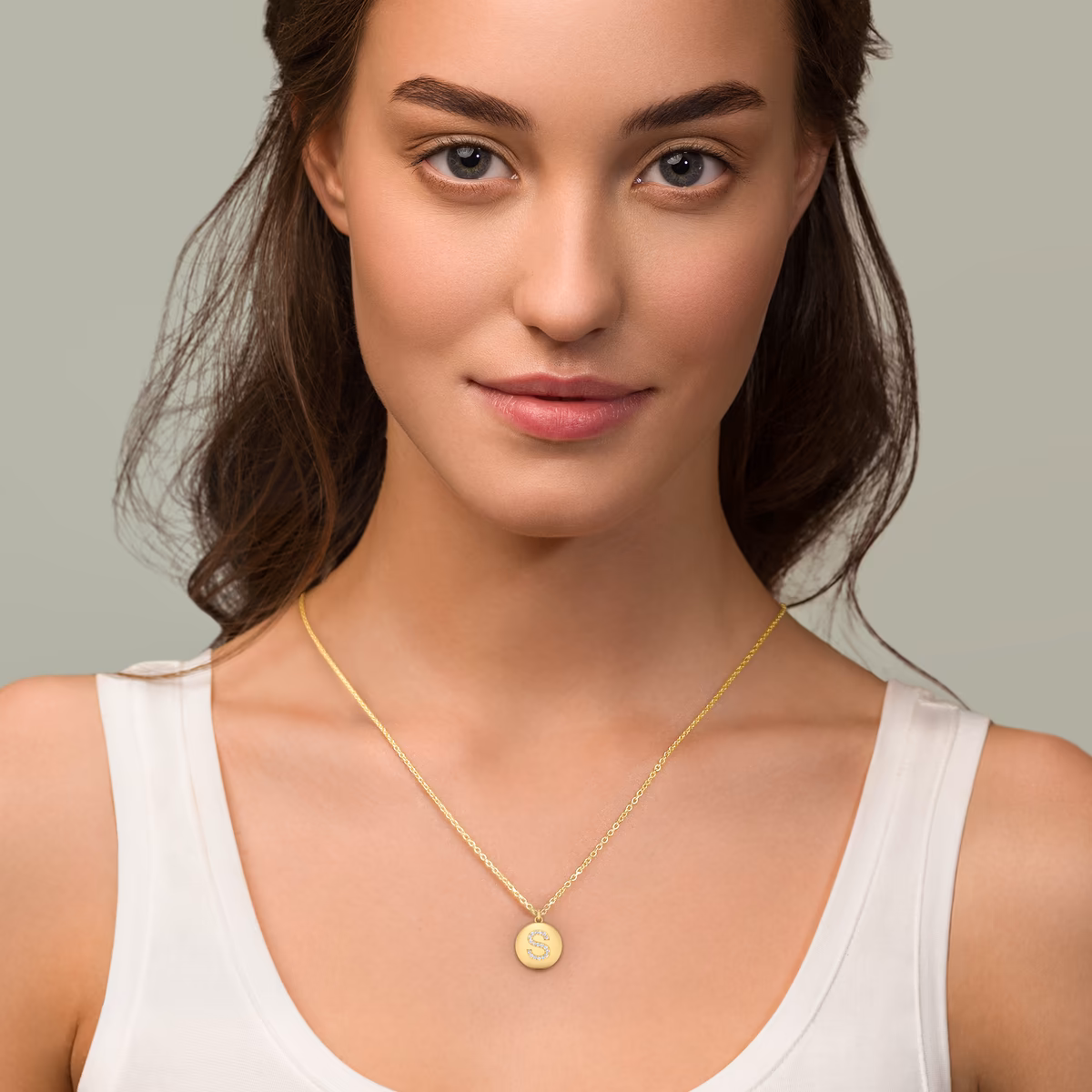 Stylish S Letter Diamond Pendant with 14K Yellow Gold White Diamond