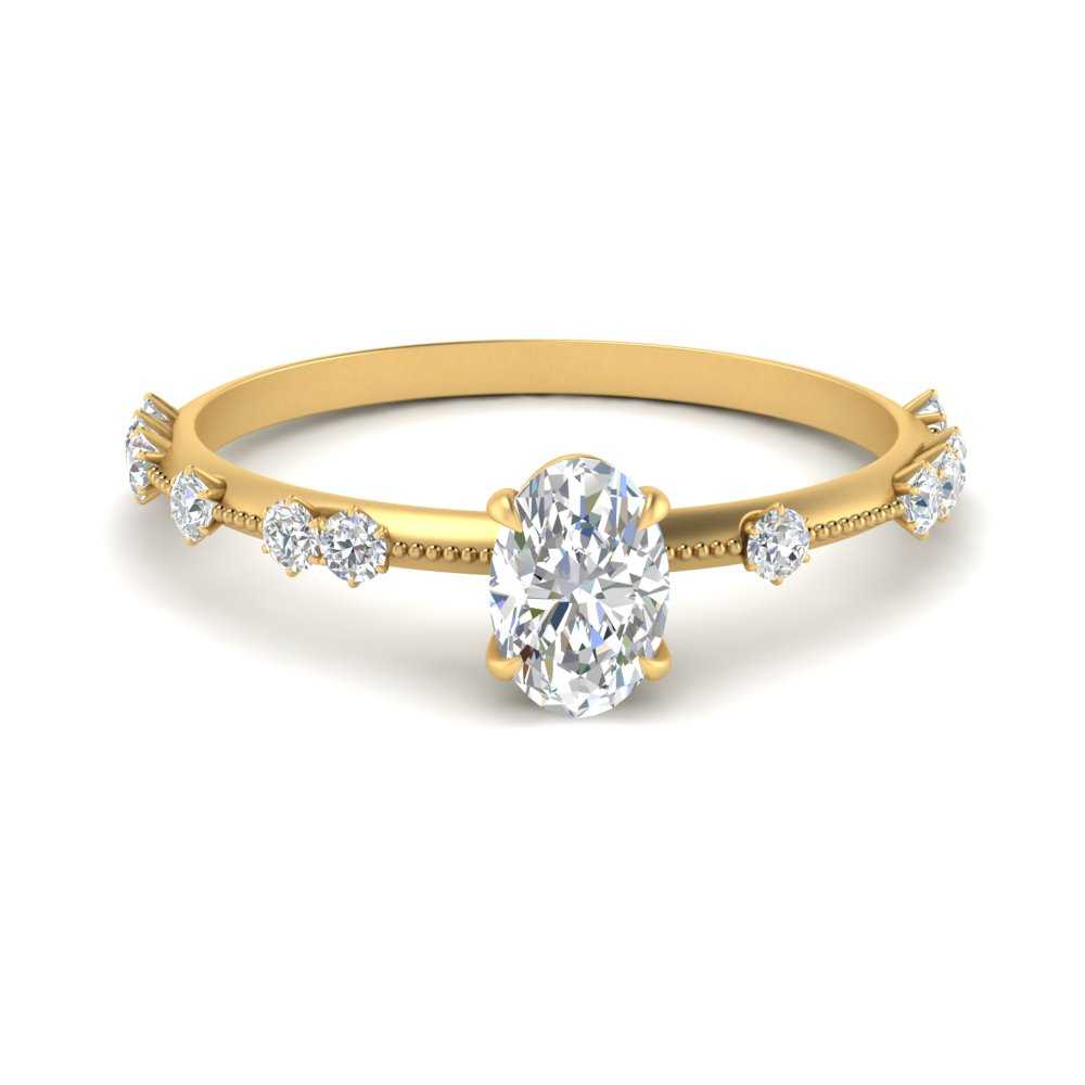 Offbeat Vintage Thin Oval Shaped Diamond Engagement Ring In 14K Yellow ...