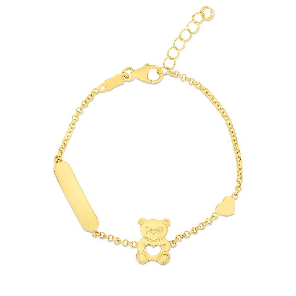 14K  Yellow Solid Gold anchor link teddy bear baby Children Bracelet 5.5" 