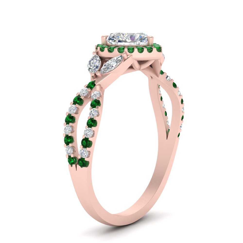 Split Shank Heart Shaped Emerald Anniversary Ring In 14K Rose Gold