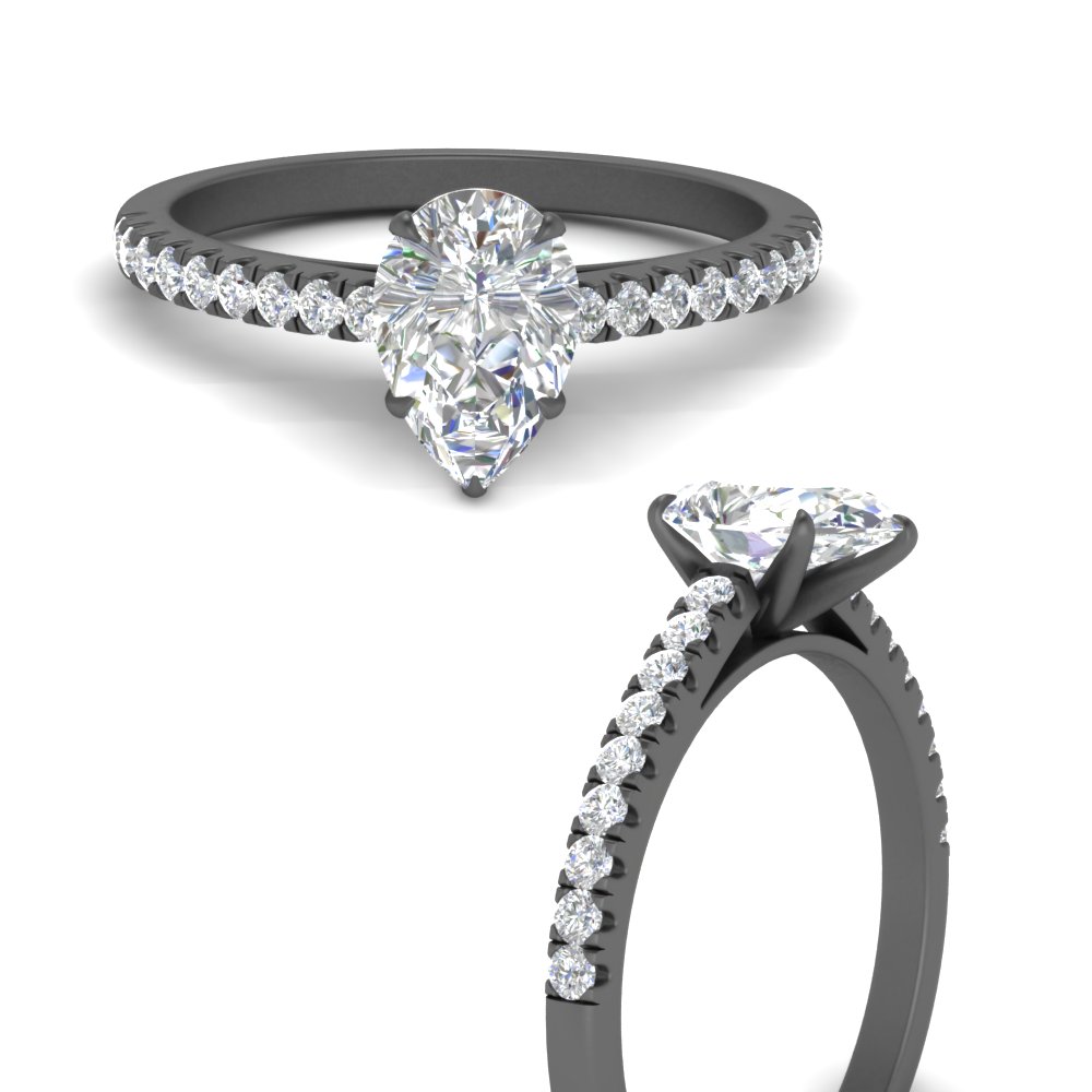 Thin U Prong Pear Shaped Lab Diamond Engagement Ring In 18K Black Gold ...