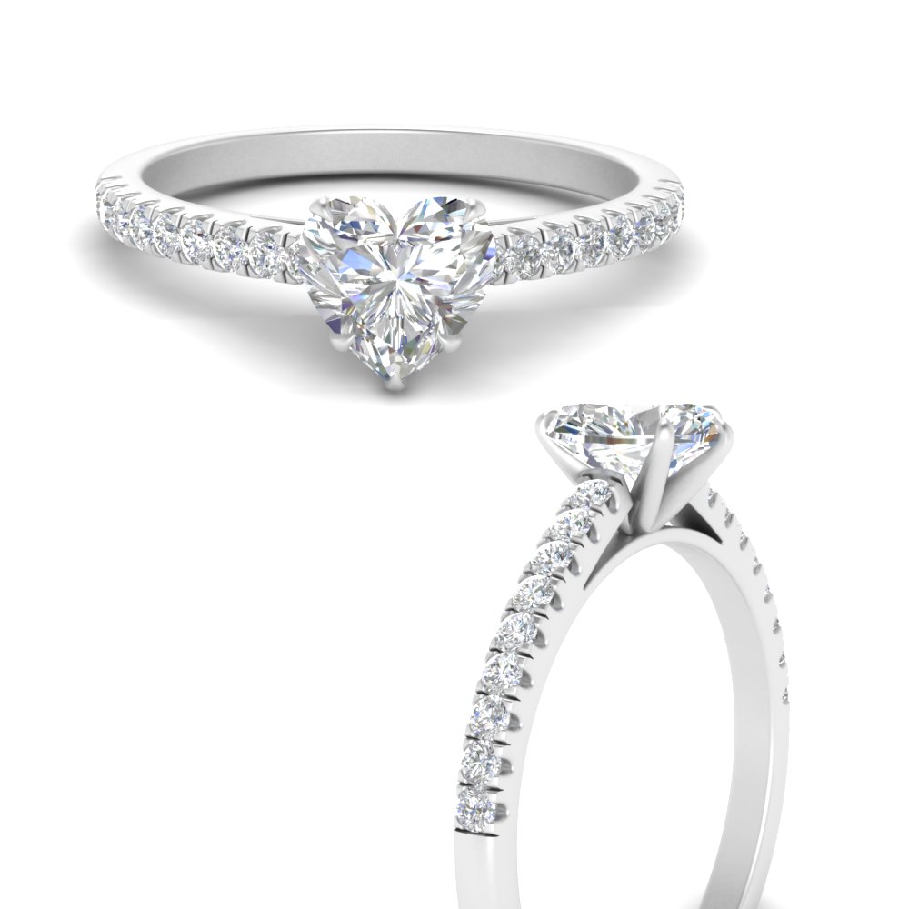 U Prong Thin Heart Shaped diamond Engagement Ring In 14K White Gold ...