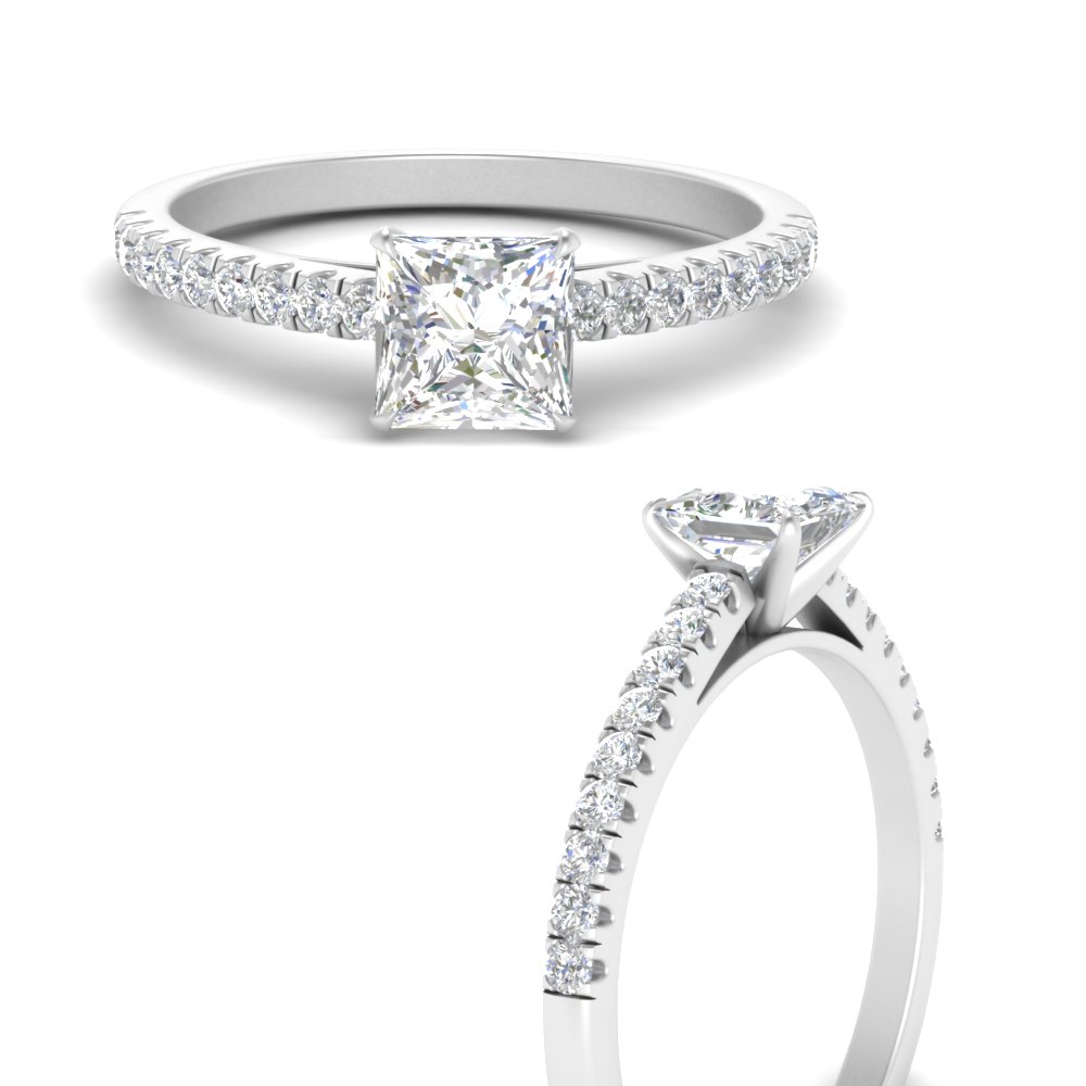 U Prong Thin Princess Cut diamond Engagement Ring In 14K White Gold ...